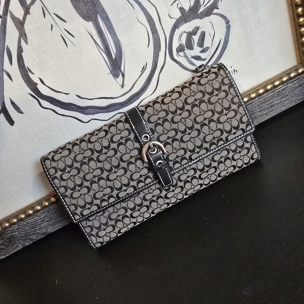 Vintage Coach Signature Canvas Classic Tri Fold Long Wallet